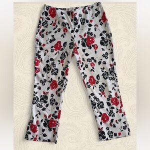 Bwear Y2K Black Red White roses floral cigarette pants petal pushers cropped
